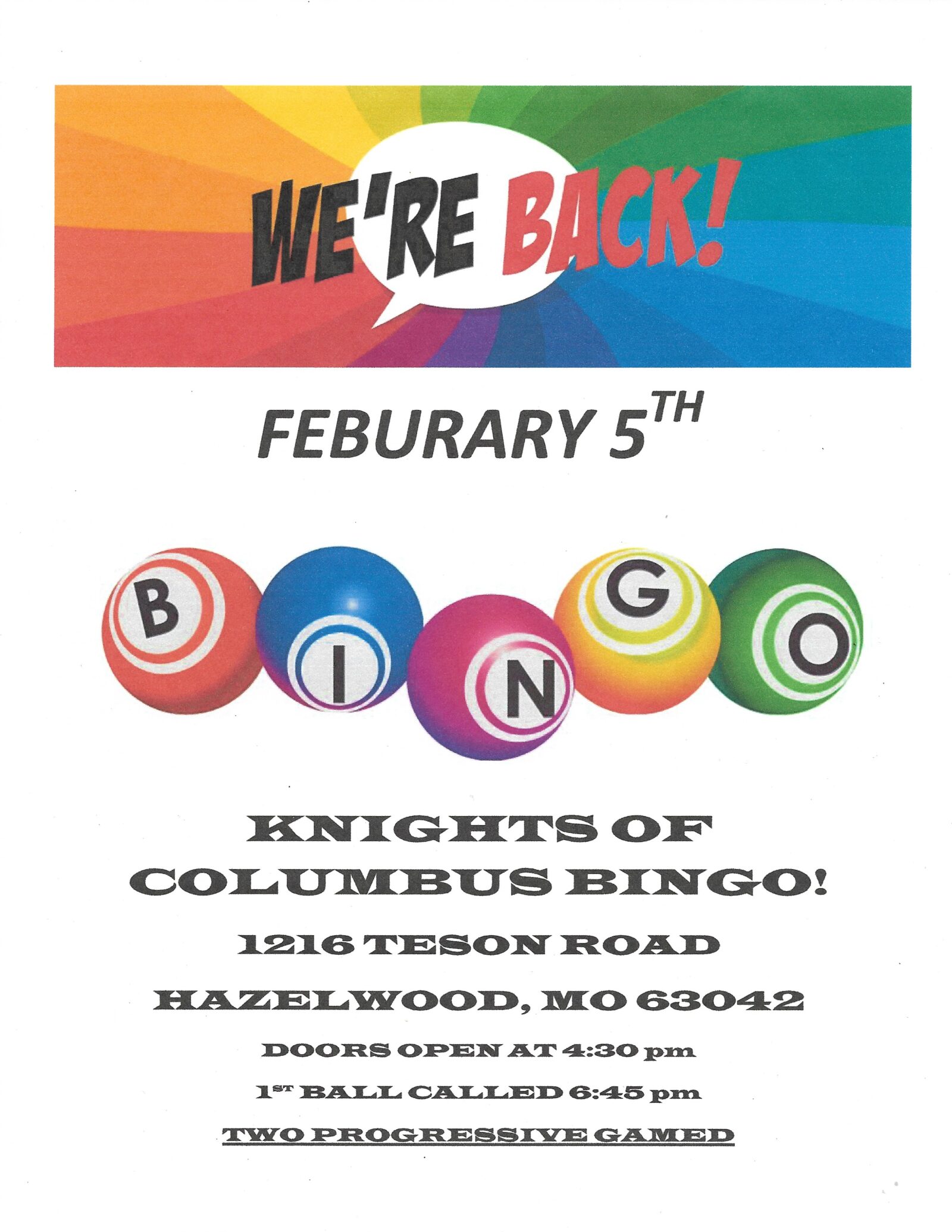 Bingo/Events Knights of Columbus